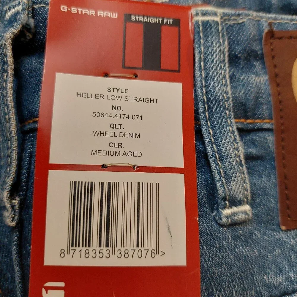 G-Star Raw GS01 Heller Straight Button Fly Blue Wheel Denim Jeans Sz 31 x 34 NWT